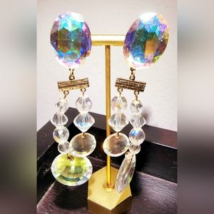 Glamorous faceted clear Aurora borealis stone dangle earrings #formal #Wedding